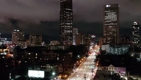 Aerial-of-Atlanta,-Georgia-at-Night