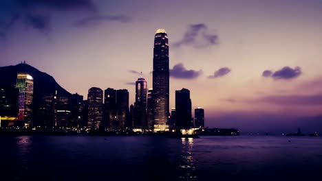 Victoria-Harbour,-Hong-Kong,-at-dusk