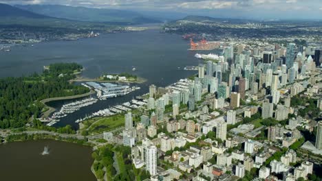 Aerial-view-over-Vancouver-Harbour-Downtown-city-skyscrapers