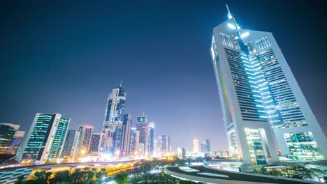 Nacht-Zeitraffer-von-dubai-towers,-VAE