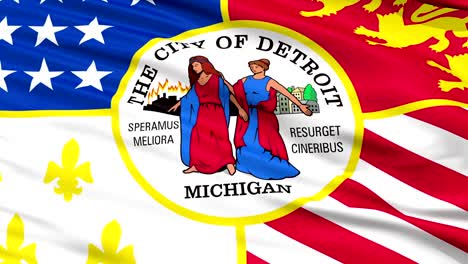 Close-Up-Waving-National-Flag-of-Detroit-City