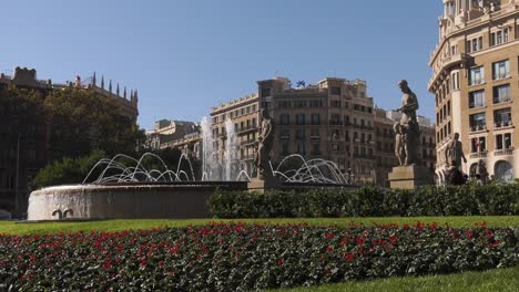 Fountains-And-Statues-In-Placa-Plaza-Catalunya-Barcelona-Spain