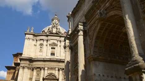 italy-rome-day-time-roman-forum-arch-of-septimius-severus-blue-sky-walking-view-4k