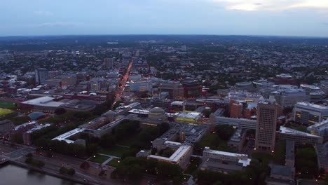 Aerial-view-of-Boston--at-dusk