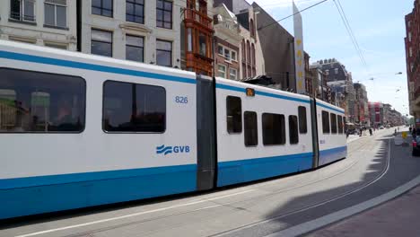 Closer-look-of-the-trams-transporting-in-the-street-in-Amsterdam