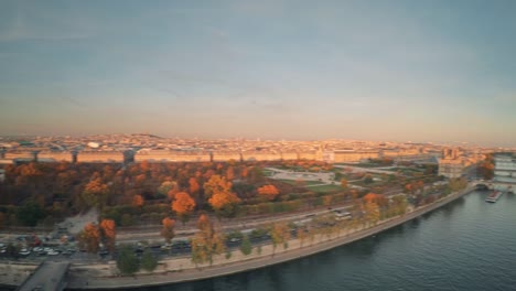 Aerial-view-of-Paris-with-Seine-river-during-sunset