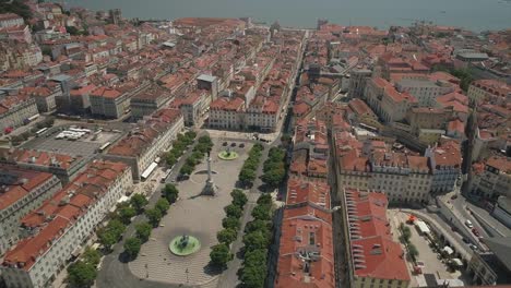 Portugal-día-soleado-Lisboa-paisaje-urbano-central-rossio-Plaza-aérea-panorama-4k