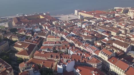 Portugal-día-soleado-Lisboa-paisaje-urbano-comercio-Plaza-Bahía-aérea-panorama-4k