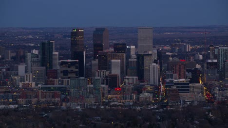 Aerial-view-of-downtown-Denver-at-dusk