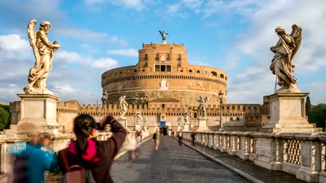 Lapso-de-tiempo-de-Castel-Sant-Angelo-en-Roma,-Italia