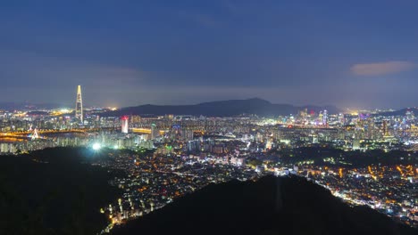 Seoul-City-und-Lotte-Tower,-Südkorea.-Zeitraffer-4k