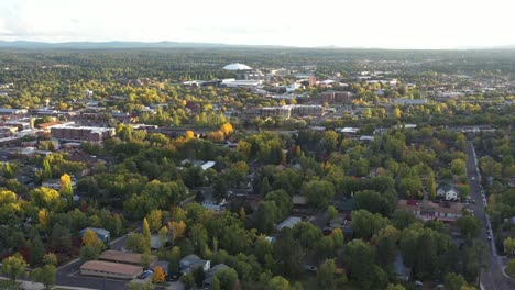 Aerial-drone-view-of-a-small-hilly-town,-Flagstaff-mountain,-Arizona,-USA