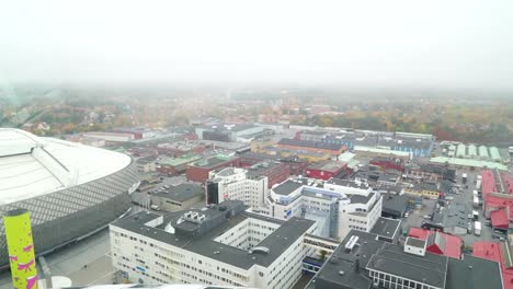 Luftaufnahme-von-Gebäuden-und-Wolkenkratzern-in-Stockholm-Schweden