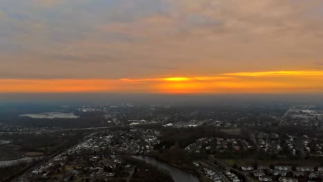 Aerial-view-of-sleeping-area-houses-waterfront-at-sunset-private-houses-at-the-evening-USA