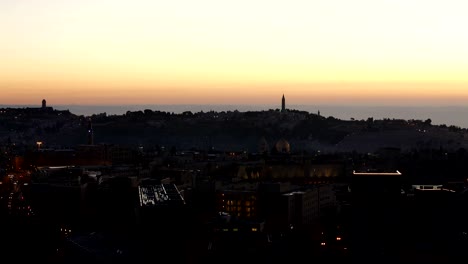 Sonnenaufgang-über-dem-alten-Stadt-Zeitraffer,-Jerusalem,,-Israel