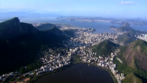 Aerial-view-of-Lagoa,-Beaches-and-Rio-de-Janeiro,-Brazil