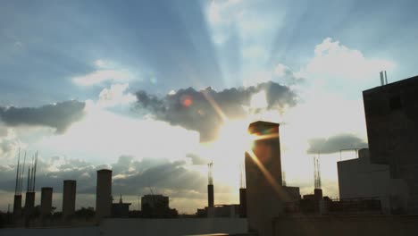 Locked-on-shot-of-towers-at-sunset