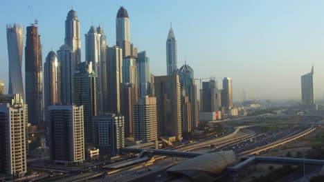 Time-lapse-shot-of-towers-in-a-city,-Dubai,-United-Arab-Emirates