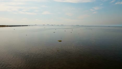 Aerial-Cargo-ships-anchored-in-the-sea.-Philippines,-Manila