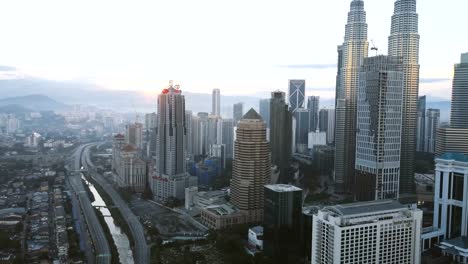 Aerial-drone-footage-at-Kuala-Lumpur-city-skyline