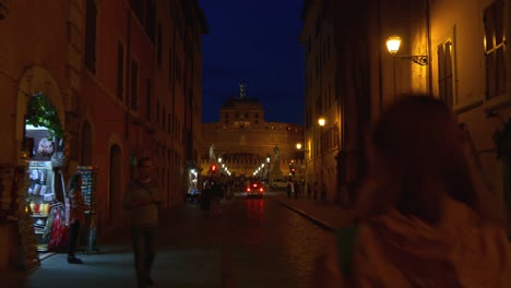 Italien-Rom-Stadt-Nacht-Licht-Straße-Sant-Castelwalking-Panorama-4k