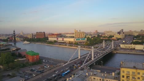 russia-sunset-time-moscow-city-famous-krymsky-bridge-traffic-aerial-panorama-4k