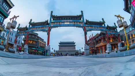 Time-Lapse-video-of-Beijing-Zhengyang-Gate-Jianlou-at-Qianmen-street-in-Beijing-city,-China,-Time-lapse-4K