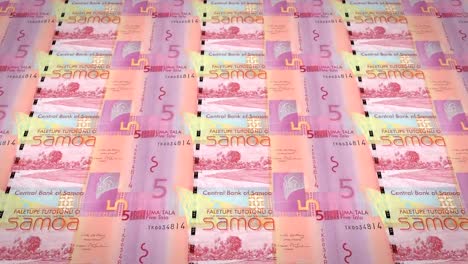 Billetes-de-cinco-Samoa-tala-de-Samoa,-dinero-en-efectivo,-lazo