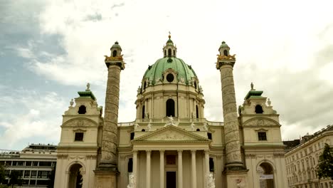 Time-lapse-clouds-moving-above-Karlskirche-church-in-Vienna-capital-of-Austria-Europe-travel