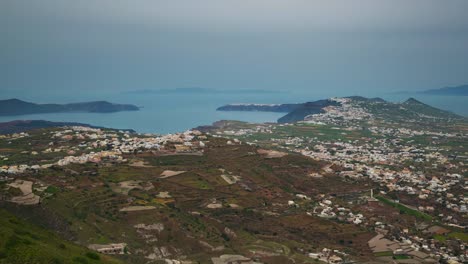 Tag-Zeit-Santorini-Insel-Stadt-Antenne-Bucht-Panorama-4-k-Zeit-hinfällig,-Griechenland