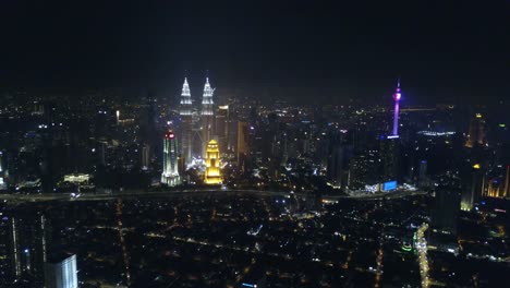 Aerial-view-of-Kuala-Lumpur-during-night-near-KLCC-tower.