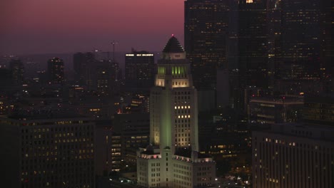 Los-Angeles,-Aerial-shot-of-Los-Angeles-at-dusk-with-city-in-background.