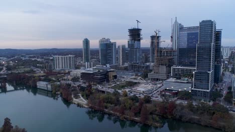 Slow-Forward-Aerial-Establishing-Shot-of-Austin-Skyline