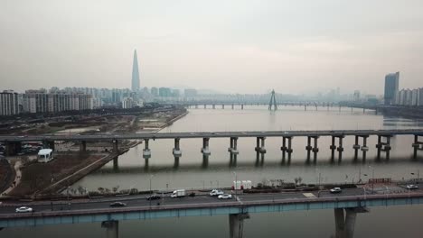 Seoul-City-and-Lotte-Tower,-South-Korea.-Time-lapse-4k