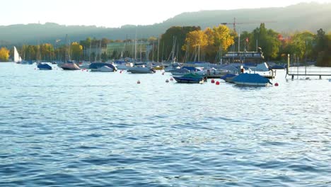 Pleasure-boats-and-yachts-swim-in-the-Zurich-lake,-Switzerland