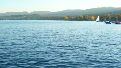 Pleasure-boats-and-yachts-swim-in-the-Zurich-lake,-Switzerland