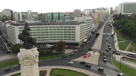 Aerial-view-of--Marques-de-pombal-square-in-Lisbon-Portugal