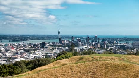 Lapso-de-tiempo-centro-de-la-ciudad-y-el-puerto-de-Auckland,-Nueva-Zelanda.