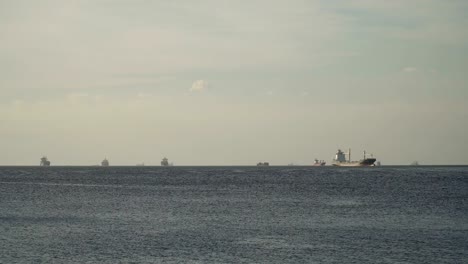 Cargo-ships-anchored-in-the-sea.-Philippines,-Manila