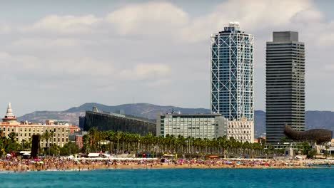 Beaches-and-architecture-of-Barcelona-city.Time-lapse.