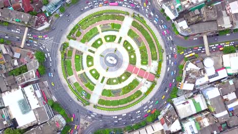 Aerial-view-road-area-Huge-roundabout,-Wongwian-Yai-Bangkok,-Thailand