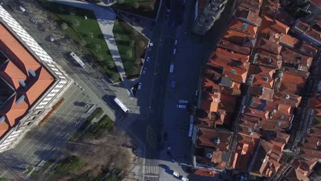 Aerial-View-of-Clerigos-Tower,-Porto,-Portugal