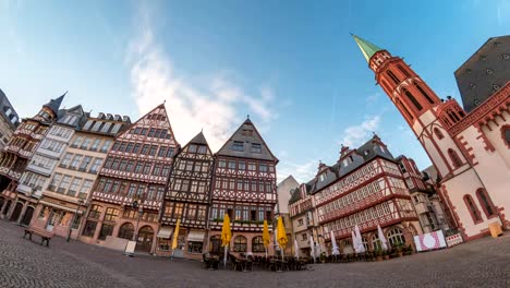 Frankfurt-city-skyline-timelapse-at-Romer-Town-Square,-Frankfurt,-Germany-4K-Time-lapse