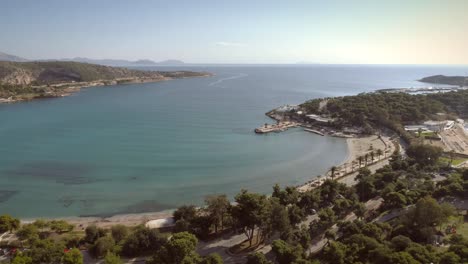 Aerial-view-of-relaxing-residential-area-located-at-seaside-in-Greece.