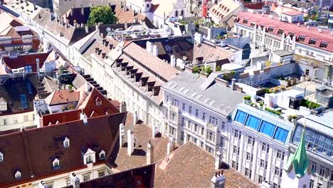 View-from-St.-Stephen's-Cathedral-over-Stephansplatz-square-in-Vienna,-capital-of-Austria-on-sunny-day