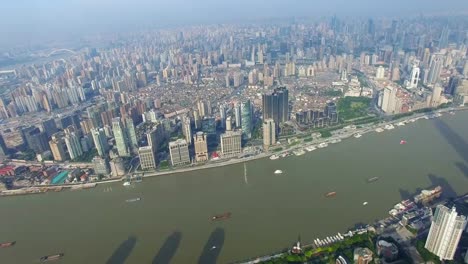 AERIAL-shot-of-the-Bund-of-Huangpo-River-and-cityscape/Shanghai,China