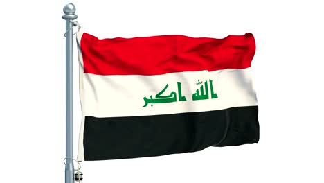 Iraqi-flag-waving-on-white-background,-animation.-3D-rendering