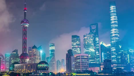 Fotografía-Time-lapse-4-K--Shanghai-pudong-centro-de-la-ciudad-por-la-noche,-China