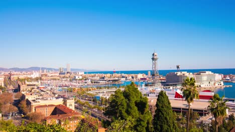 Tageslicht-Barcelona-Bucht-Panoramablick-4-k-Zeitraffer-Spanien