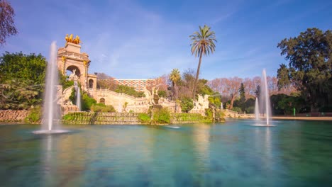 spain-barcelona-sun-light-fountain-ciutadella-park-panoramic-view-4k-time-lapse